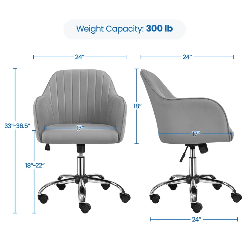 Cadeira ergonômica moderna de veludo, Cadeira para casa, Cadeiras para conferência de computador, Cinza claro