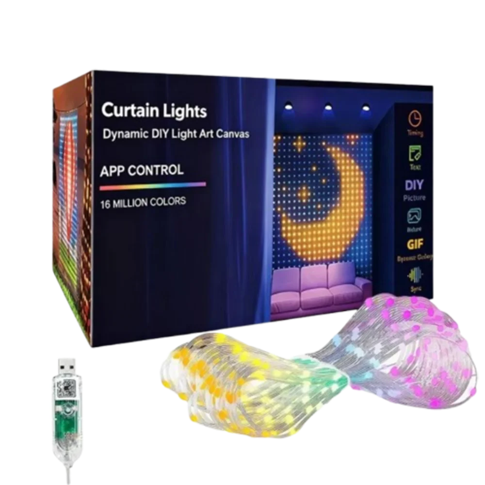 APP Controlled Fairy String Lights DIY Pattern IP65 Waterproof LED Curtain Lights RGB Color Changing USB Powered Smart Lights