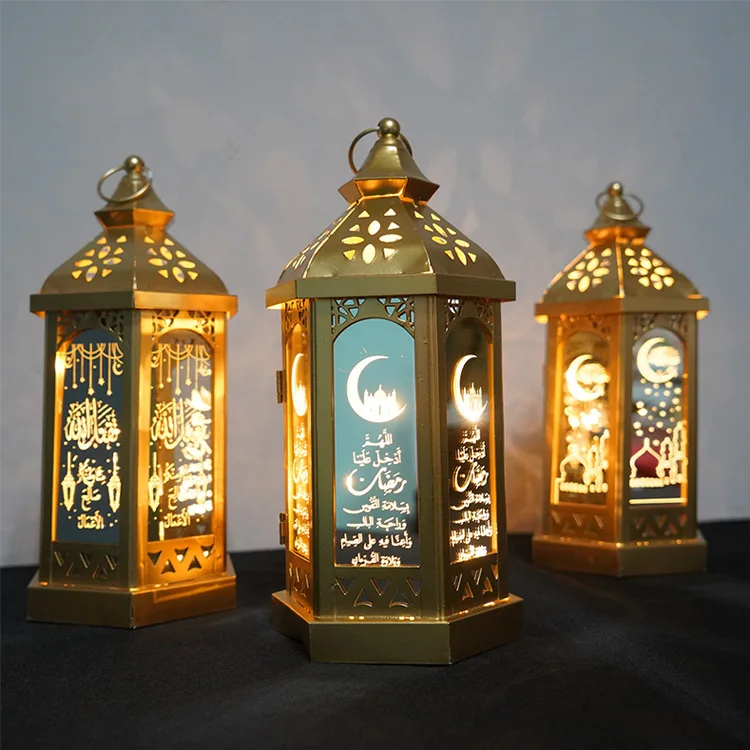 2024 Ramadan Lamp Eid Eid Wrought Iron Wind Lamp Crafts For Home Ramadan Mubarak Islamic Muslim Party Favor Eid Al-Fitr Gifts