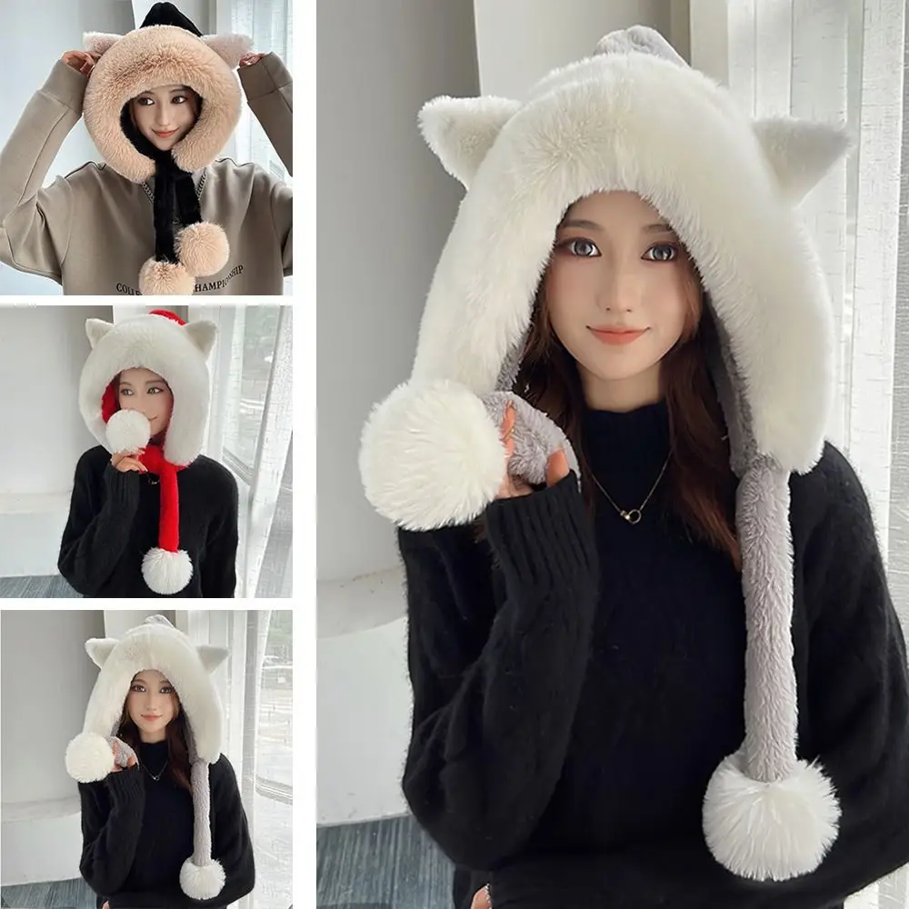 

Windproof Ear Protection Hat Fashion Thicken Cute Bear Ears Plush Hat Soft Warm Cap Winter