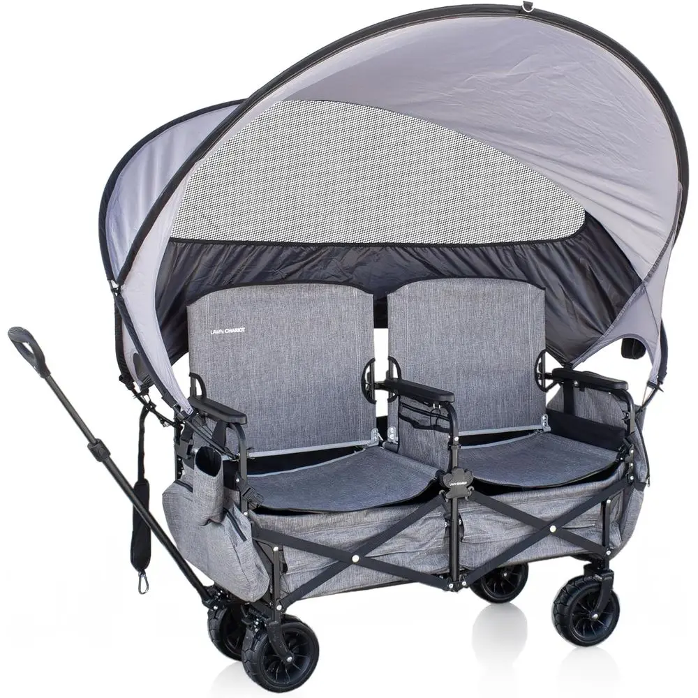 

Вездеходная черная тележка с 2 сиденьями для взрослых, отсеком для хранения под сиденьем, подходит для людей от 50 лет