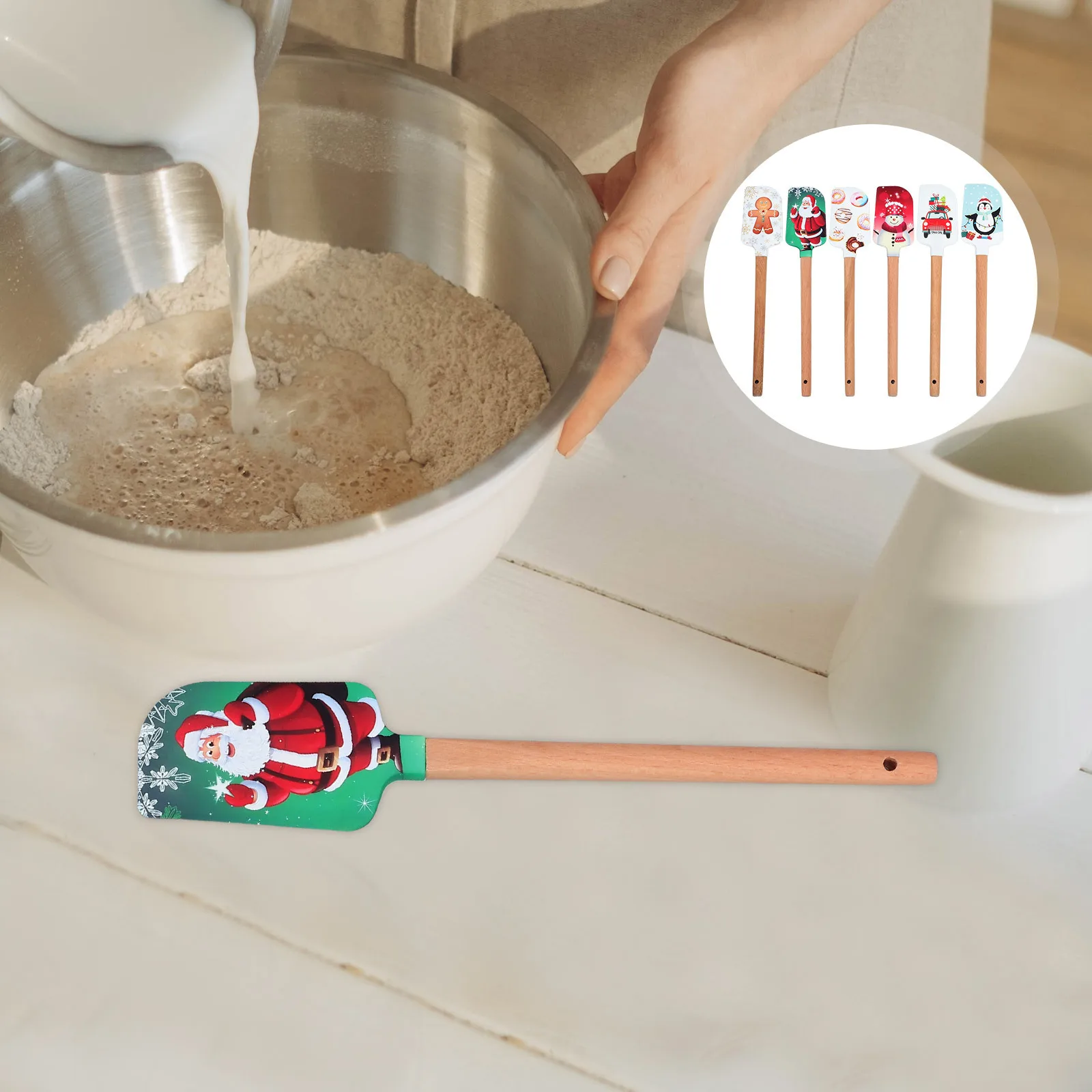 

5Pcs Silicone Cream Scraper Cake Spatulas Wooden Handle Kitchen Baking Tools Household Xmas Party Supplies Silicone Spatula