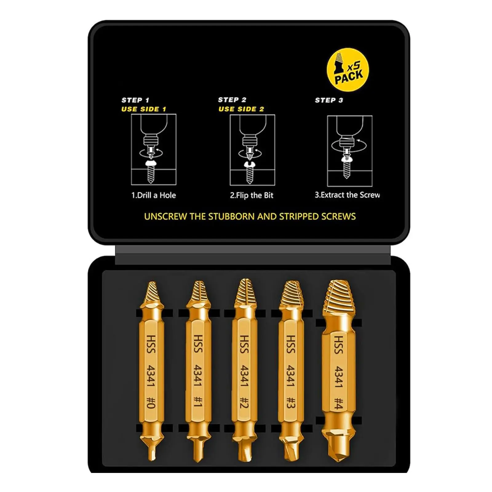 

Damaged Screw Extractor Set HSS Drill Bit Stripped Broken Remover Easy Demolition Power Tools Small Easily Quickly Take Out Kit