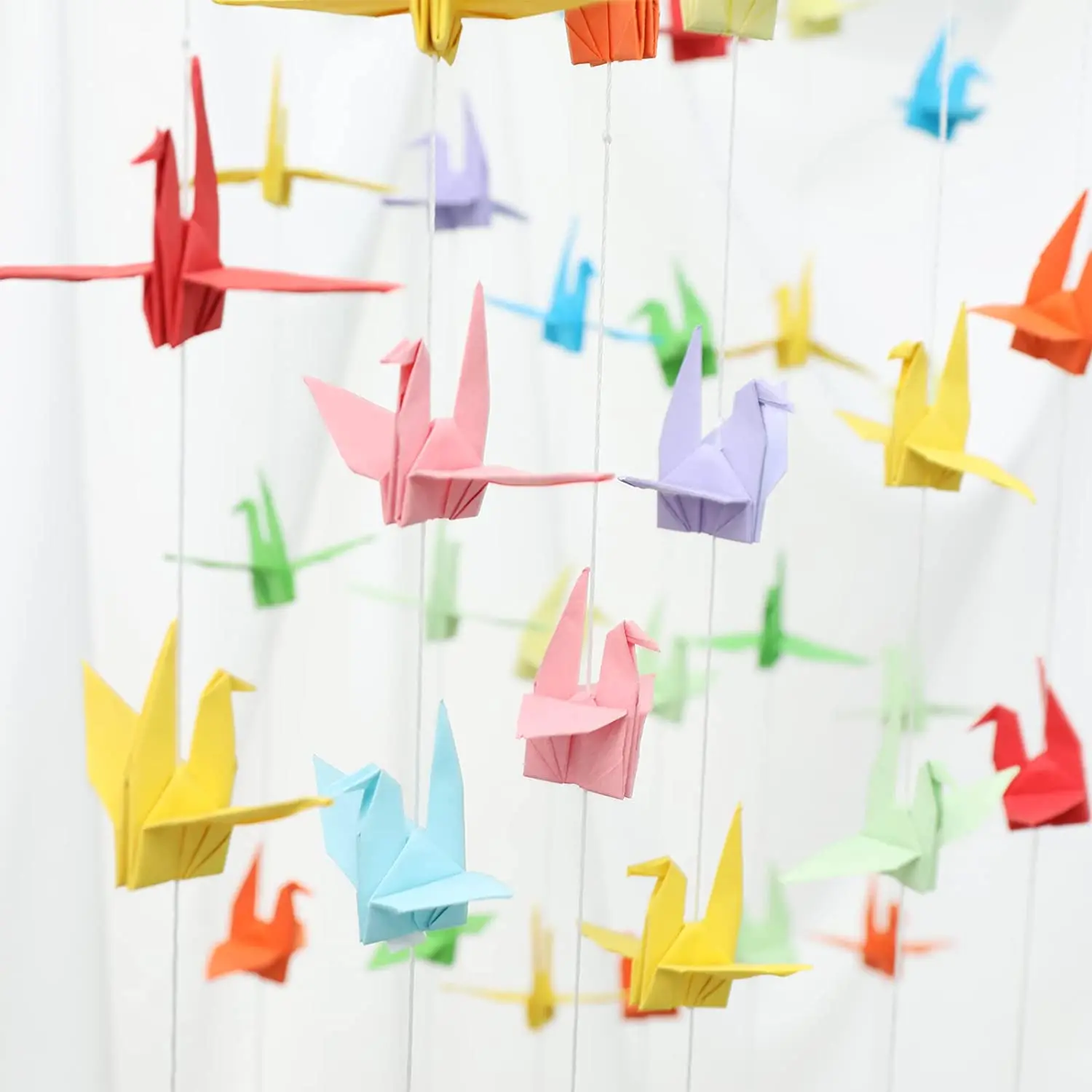 5 Strings Colorful Origami Paper Cranes Garlands Rainbow Premade Folded Handmade Peace Birds Hanging Streamer for Baby Shower