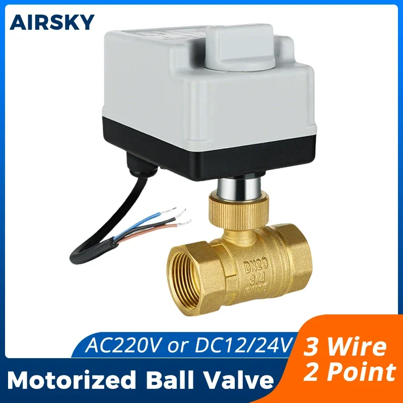 Brass Motorized Ball Valve 3 Wire 2 Control Electric Actuator With Manual Switch AC220V DC12V 24V DN15 DN20 DN25 DN32 DN40 DN50