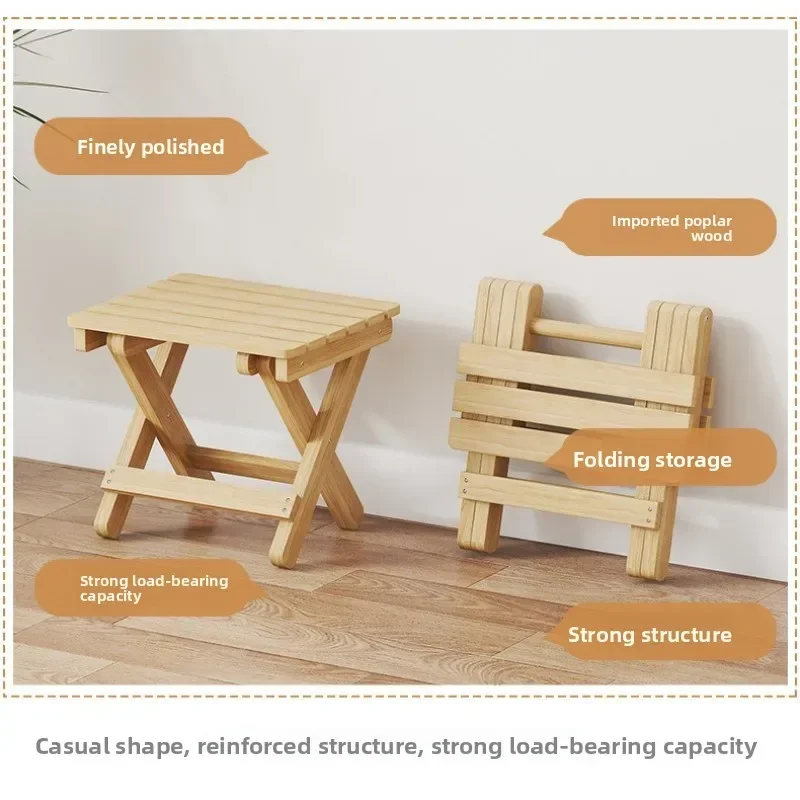 Stable Folding stool household solid wood outdoor portable simple small bench Mazar shoe changing stool