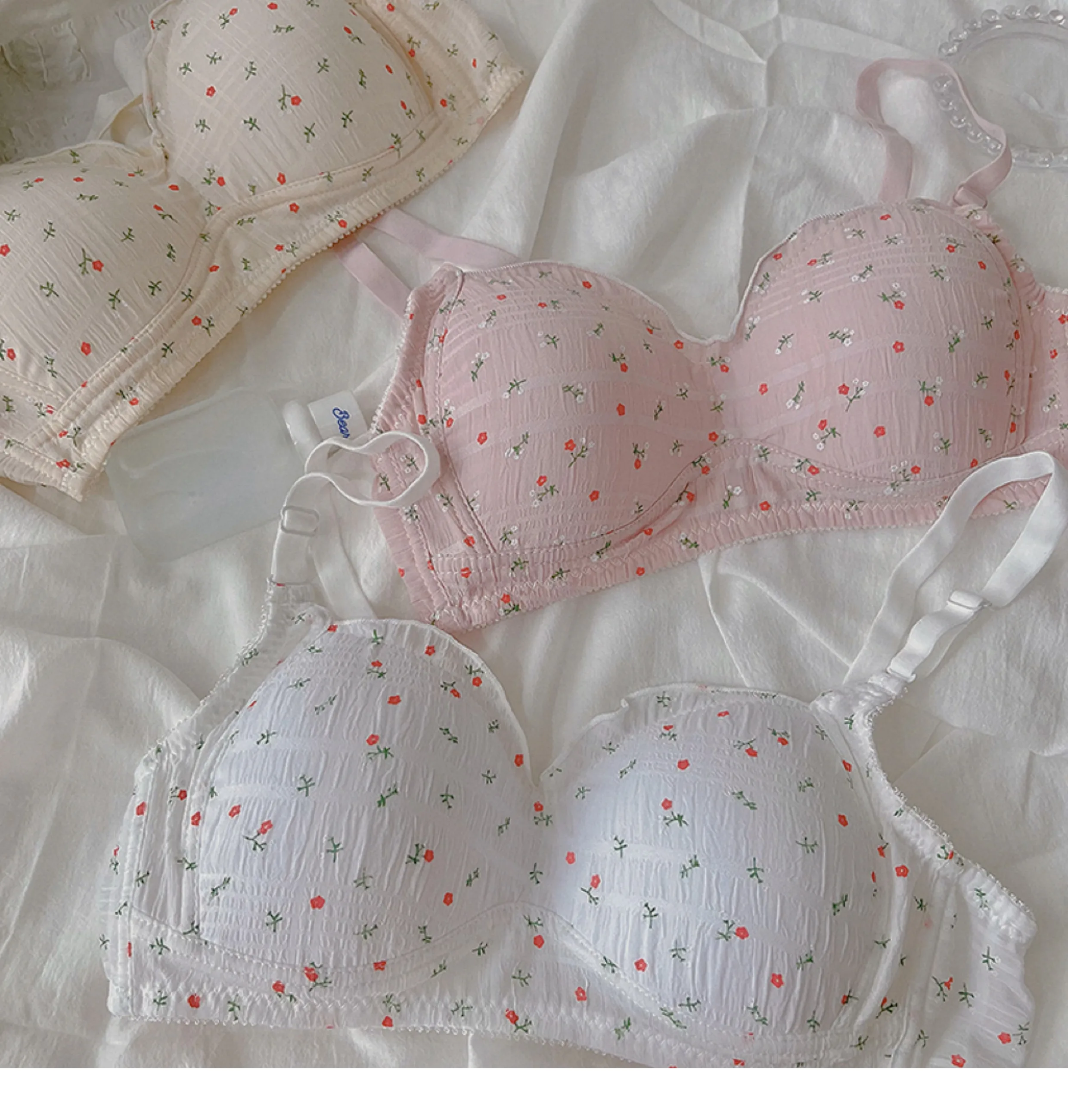 Sweet floral lingerie cute thin section bra without steel ring gathered bras girls confortable underwear