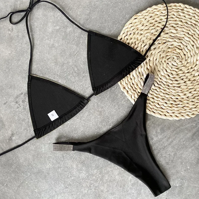 Halter Juwelen Pailletten Diamant Bikini Vrouwen Badpak Vrouwelijke Badmode Twee Stukken Bikini Set Mini Micro Badpak Swim Lady