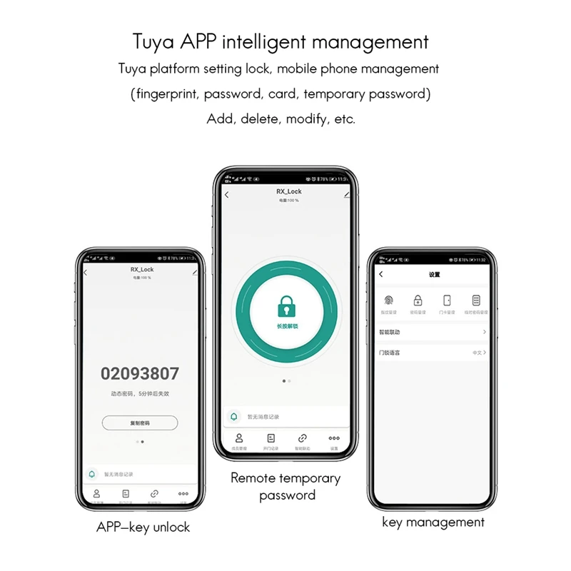 TUYA APP WIFI Mobile Phone Remote Unlock Fingerprint Magnetic Card Password Key Temporary Password Smart Door Lock