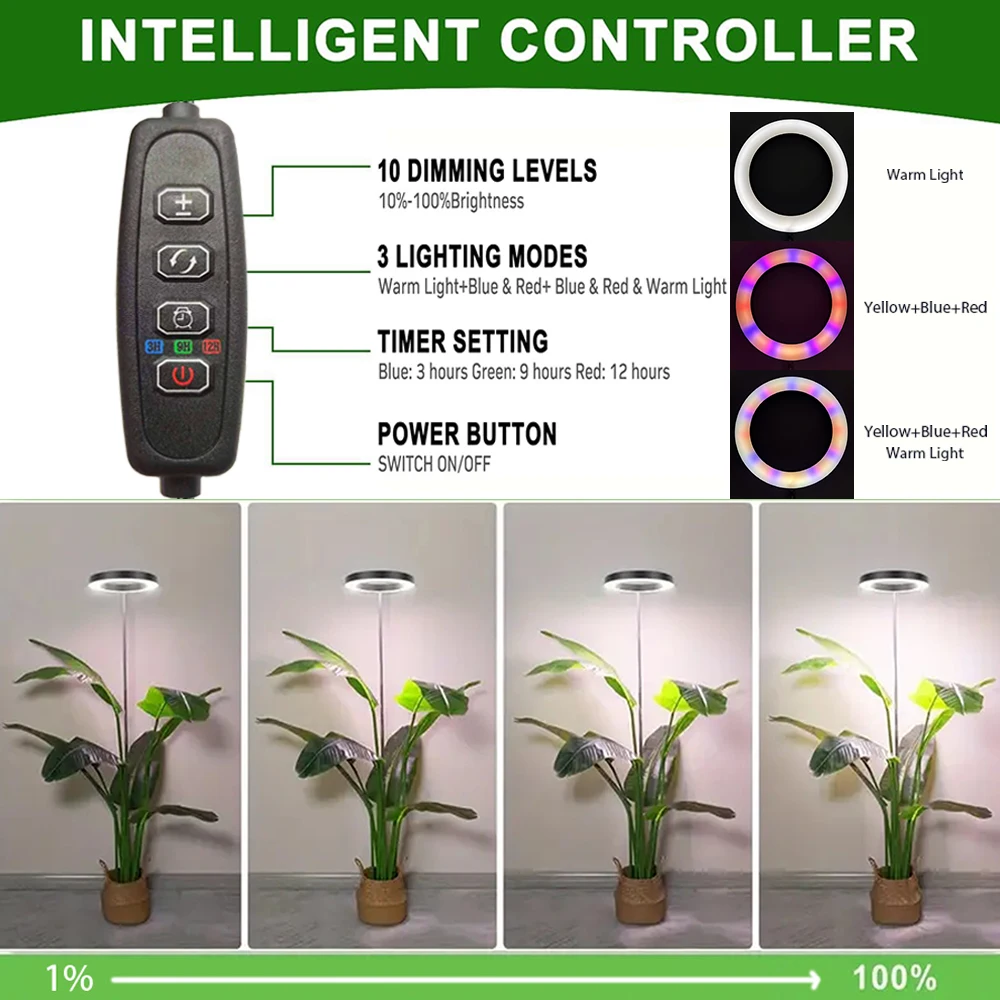 ارتفاع 165 سم قابل للتعديل LED داخلي كامل الطيف ضوء نمو النبات ثلاثة ألوان درجة الحرارة 3/9/12 مؤقت مناسب للخطة الكبيرة #4