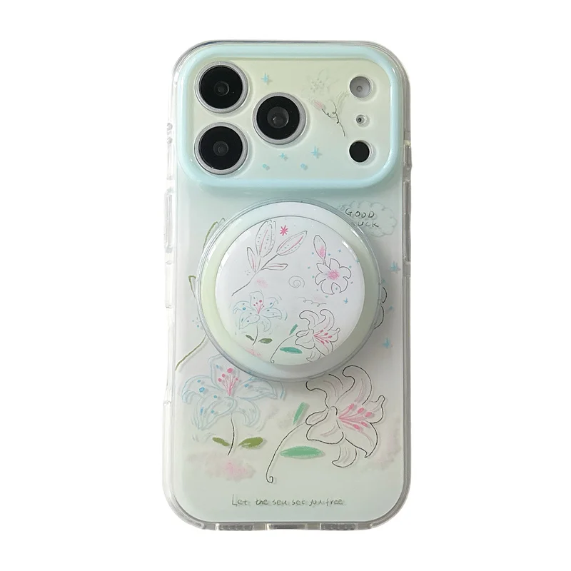 Clear Floral Phone Case For iPhone 15 16 17 Promax For Magsafe Watercolor Flower Shockproof Transparent Cover Camera Protection