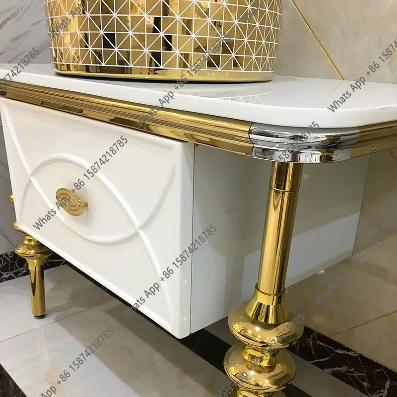 WER Luxury stainless steel bathroom cabinet combination bathroom Nordic light luxury table wash basin cabinet floor