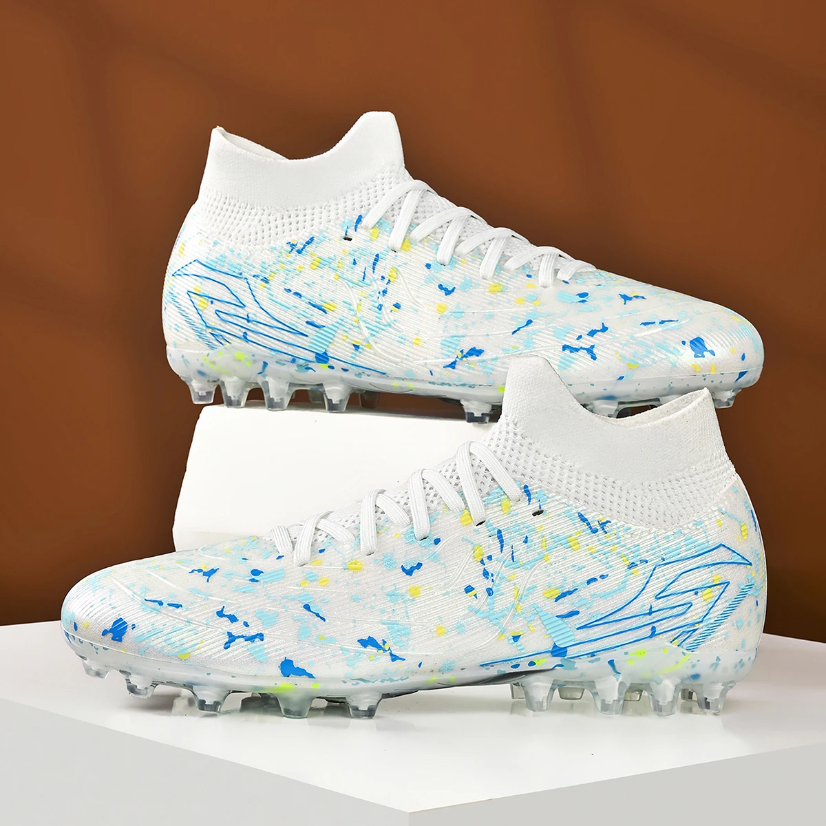 Unisex AG FG Soccer Shoes, Anti-break Mixed Stud Design, Soft Synthetic Leather, Suitable for Weekend Amateur Football Games