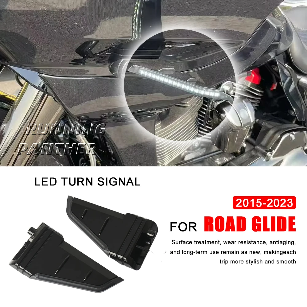For Harley Road Glide FLTRX FLTRK FLTRU Motorcycle Side LED Turn Signal Flowing Lights Double flashing Lamps Black 2015-2023