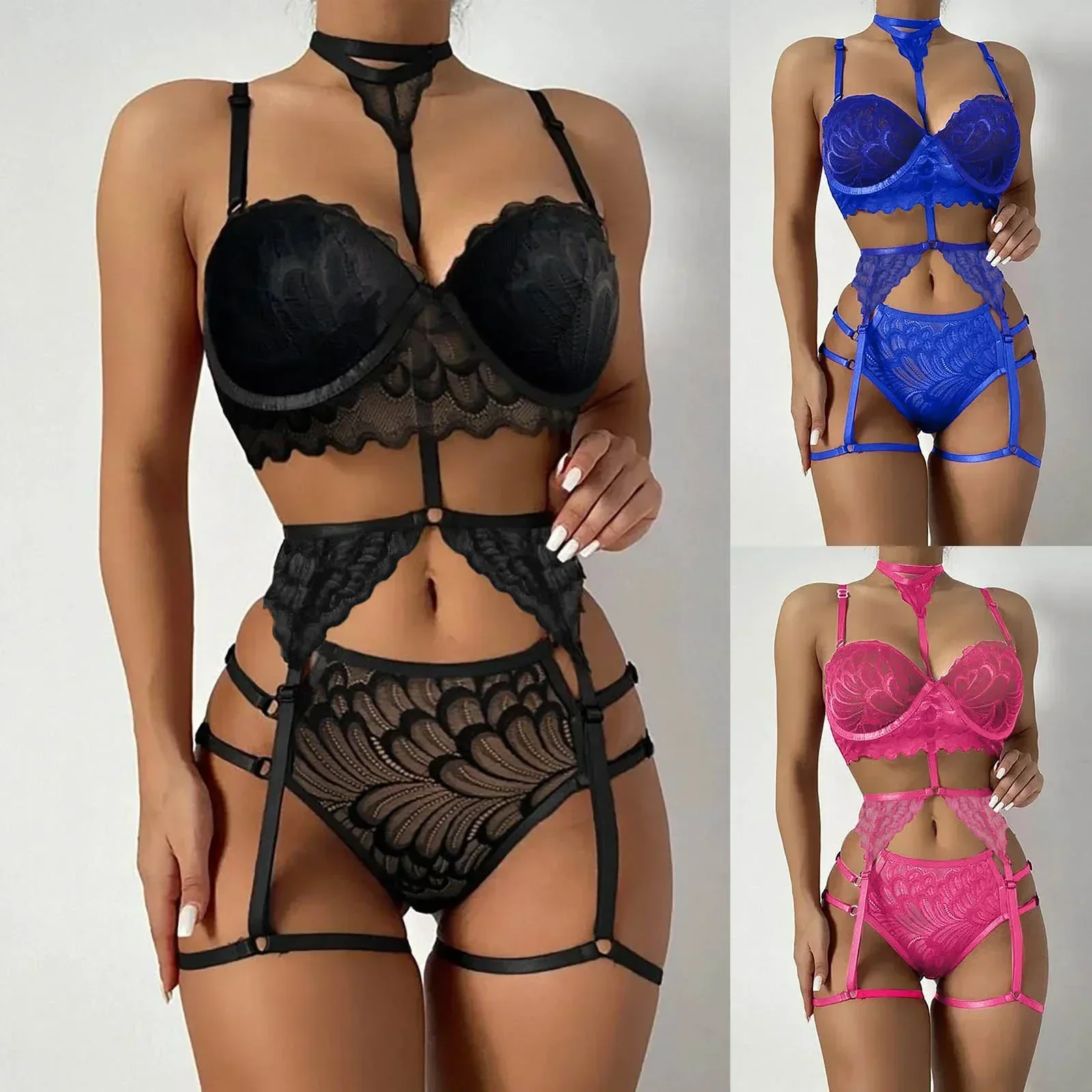 Sexy Embroidery Lace Lingerie Set Hot Sexy Porno Sleepwear Steel Ring Temptation Pajamas Fashion Appeal Seduction Costume