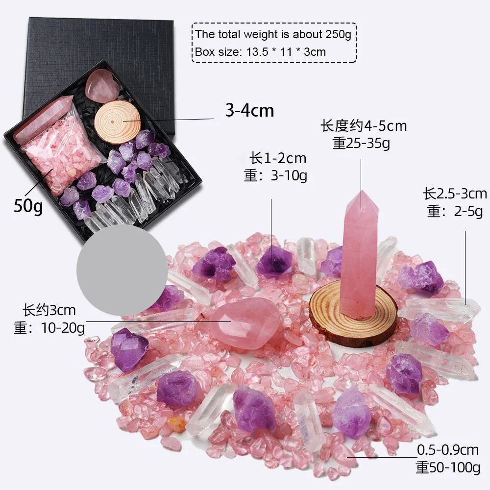 

Natural Crystal Healing Original Stone Hexagonal Column Ornament Amethyst Flower Crystal Crushed Stone Love Peach Heart Mineral