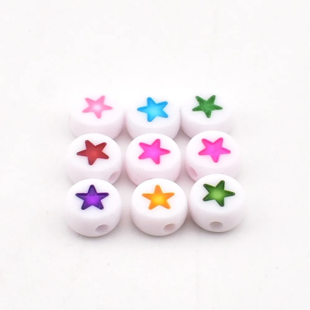 50pcs/lot 7*4*1mm DIY Handmade beading Acrylic beads Round white background colored star beads for jewelry making