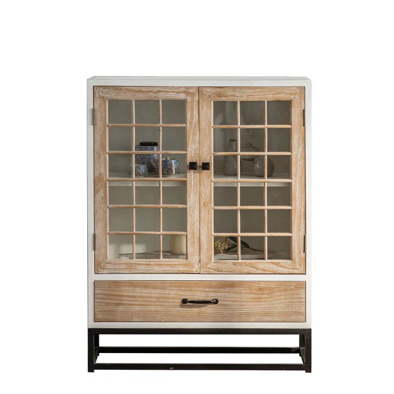 

American retro solid wood locker, living room storage tea cabinet, wabi-sabi wind, villa foyer home decoration cabinet