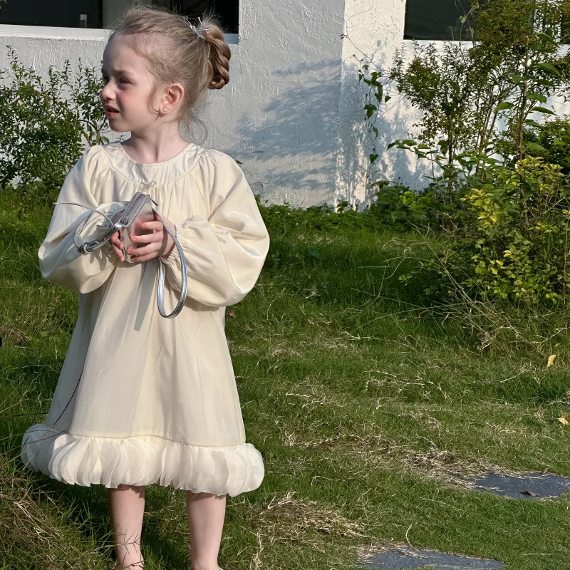 

Girls' Dress2025Spring New Petal Children's Dress Stylish Patchwork French Long Sleeve Princess Dress