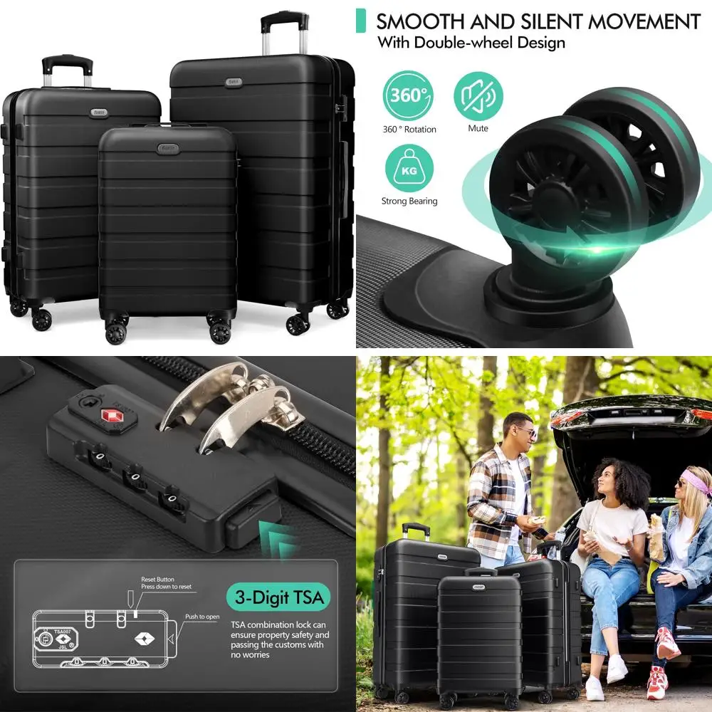 Lightweight ABS Hardshell 3-Piece Suitcase Set with 4 Spinner Wheels, TSA Lock, Ideal for Travel and Luggage Organization