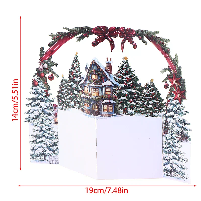 1 قطعة بطاقة عيد الميلاد ثلاثية الأبعاد مع منزل شتوي ثلجي ومغلف تصميم شجرة عيد الميلاد يتضمن تحية احتفالية لأصدقاء العائلة #6