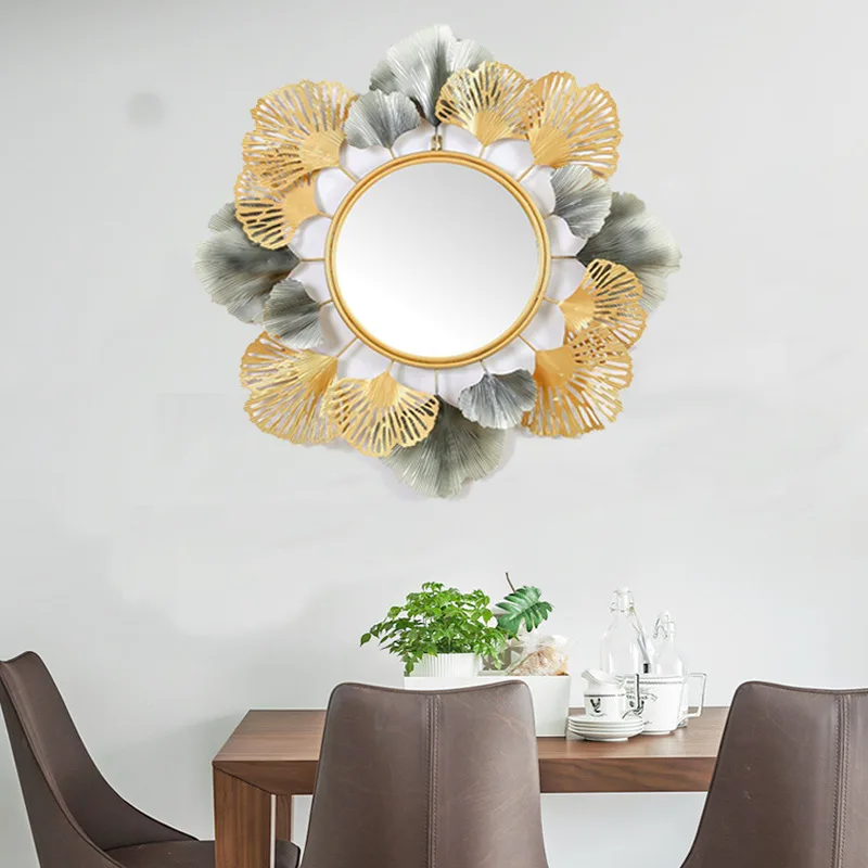 Modern luxury metal flower wall mirror gold + gray 28x28 modern home living room hanging multi-layer coating direct sales