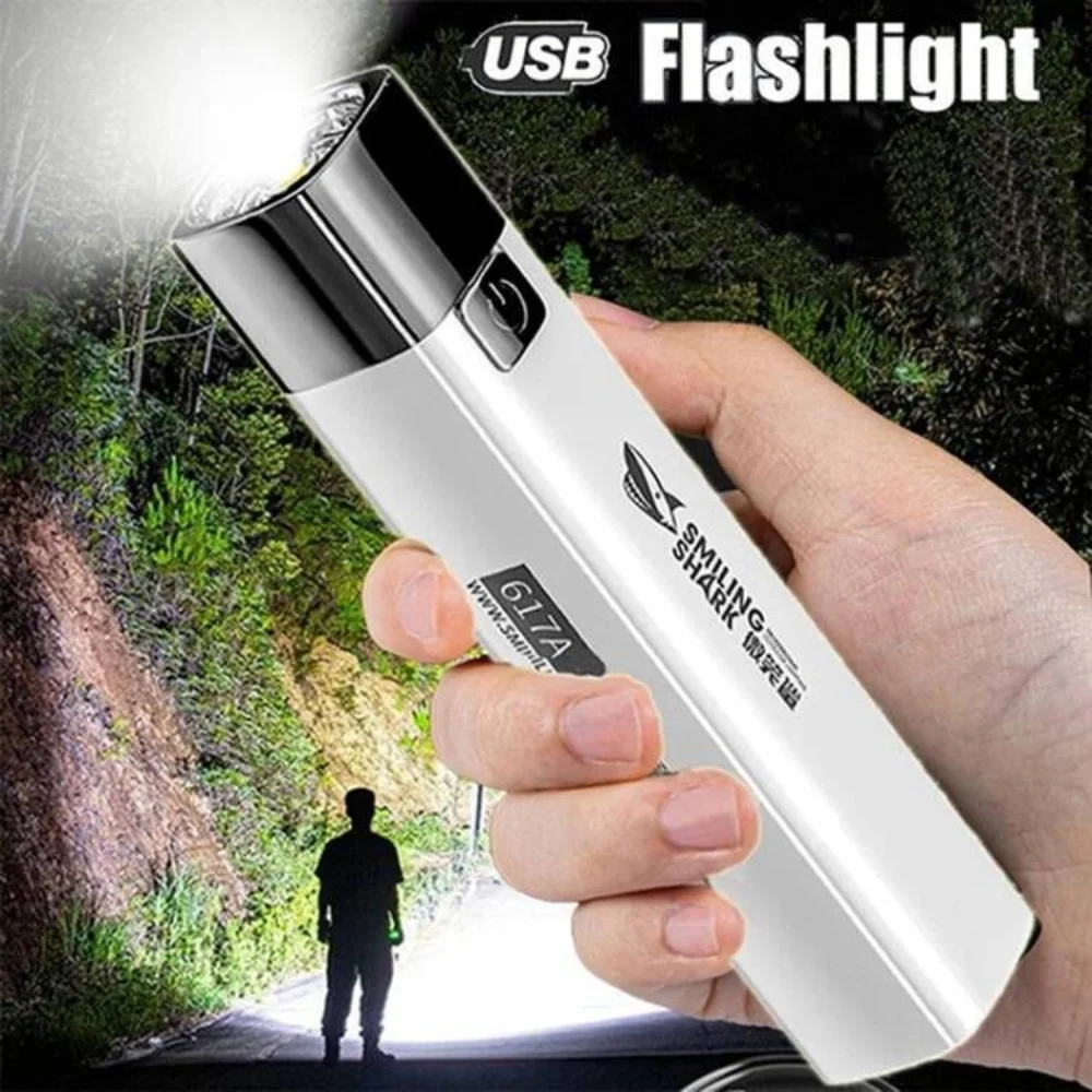 Strong Light Mini Torch, USB Rechargeable, Outdoor Hiking, Portable Home Lighting, 1200mAh LED Flashlight, Power Bank Tactical