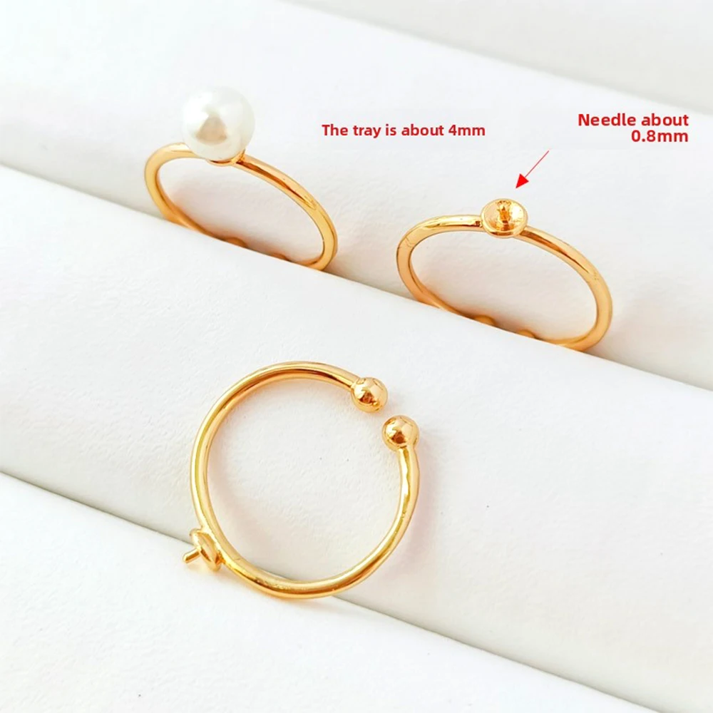 5 Pieces 14K Gold Package Empty Support Can Stick Pearls Ring DIY Jewelry Making Semi-finished Products Accessories Materials