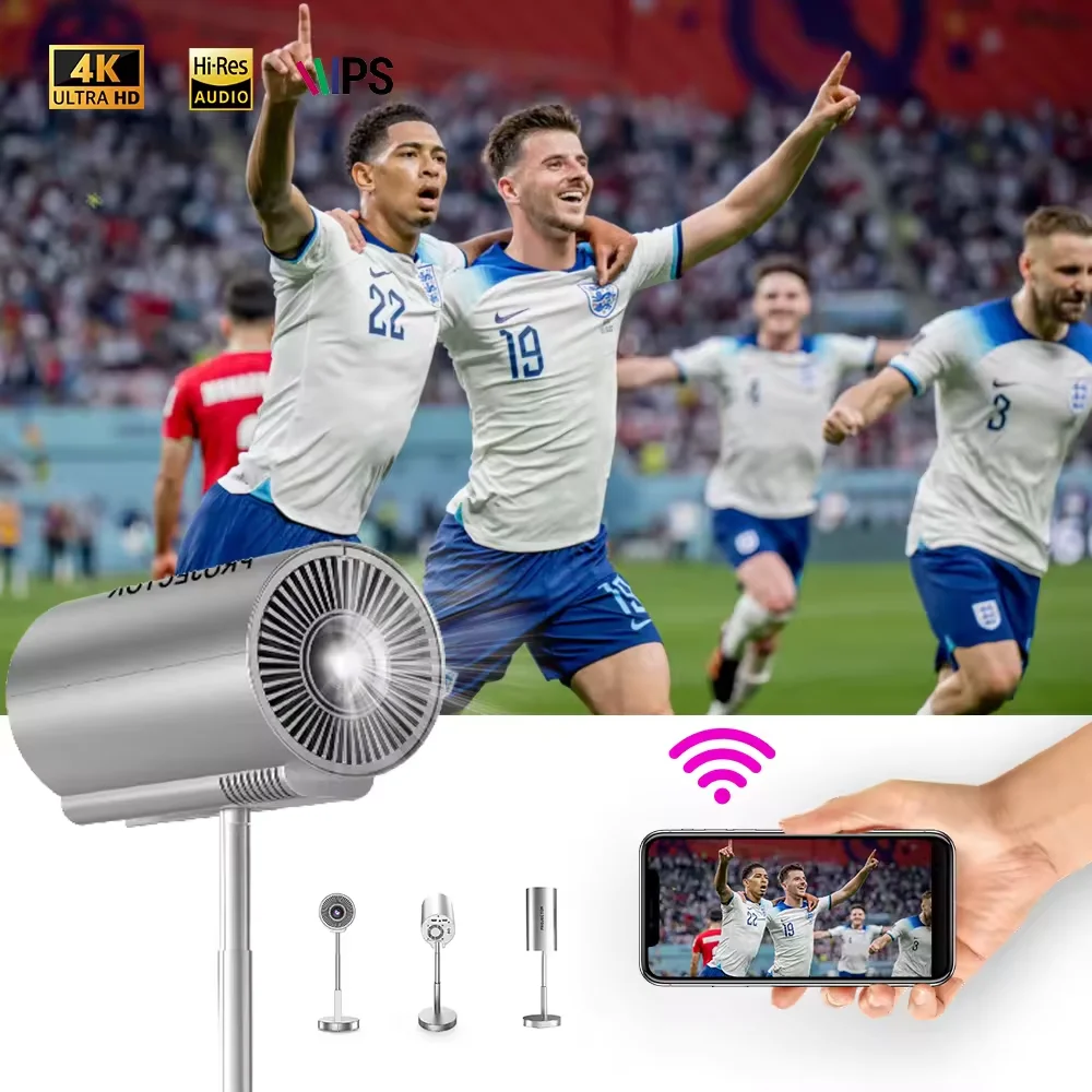 ATB Portable Mini Android Projector Support 4K 1080p Integrated 90°Adjustable Stand Hight Adjustment WiFi Bluetooth ,Model:TS6