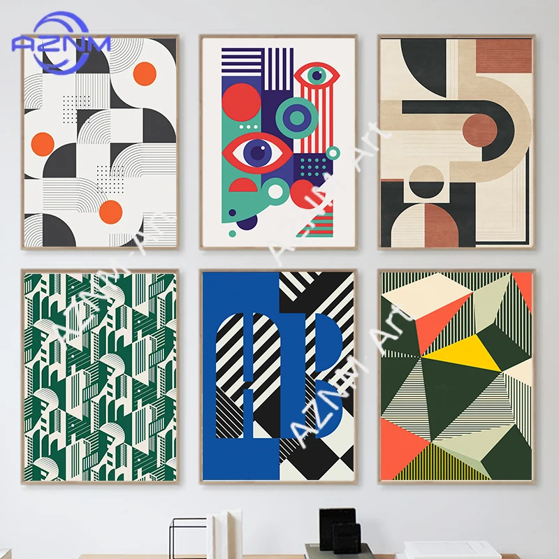 Bauhaus Lines Stripe Geometric Wall Art Posters Prints Nordic Abstract Canvas Painting Hotel Bar Pictures For Living Room Decor