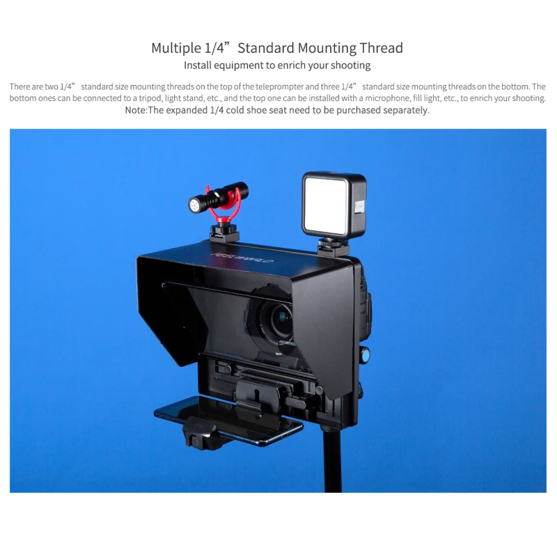 Feelworld TP10 Teleprompter 10 Inch Phone Camera Collapsible Teleprompter Support Horizontal and Vertical Shooting