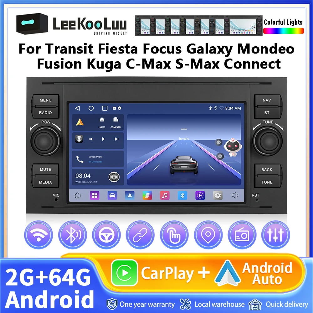 2 + 64G autoradio sans fil CarPlay Android Auto pour Ford Focus 2 Mondeo S C Max Kuga Fiesta Fusion voiture systèmes intelligents GPS