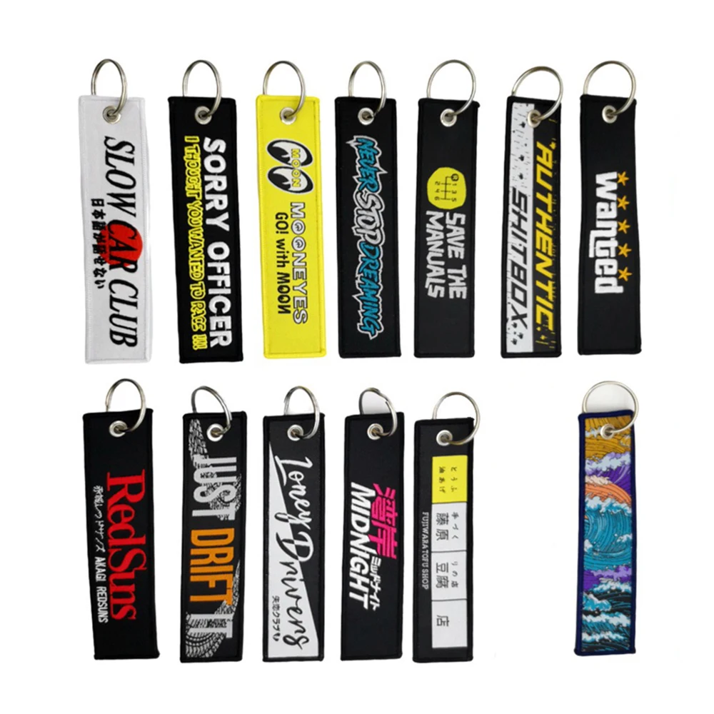 

1pc JDM Car Styling Japan Styles Nylon Embroidered Cloth Keychain Car styling Gift Airplane Motorcycle Auto Keyring Accessories