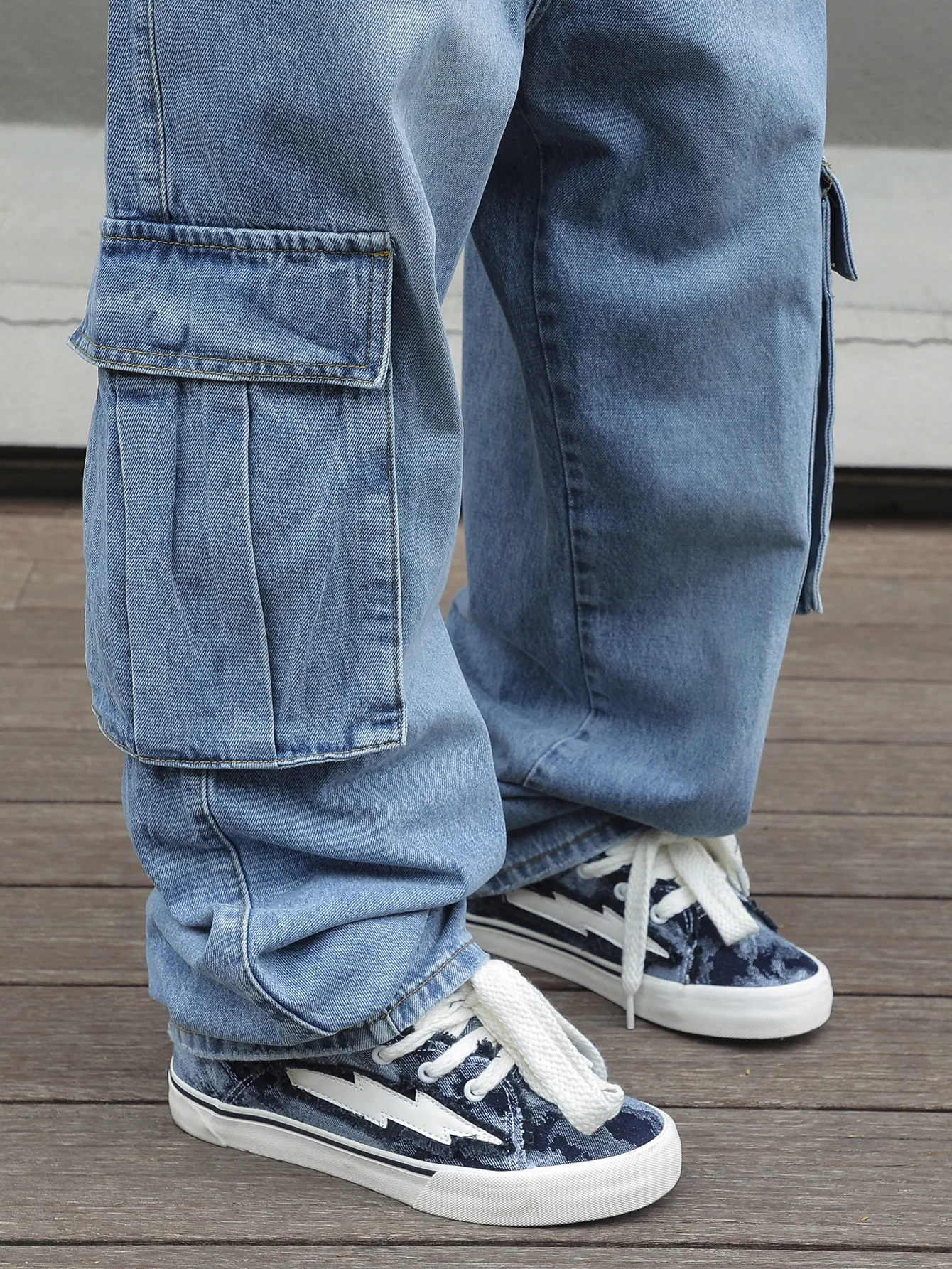 ผู้ชาย Baggy Cargo กางเกงสีฟ้าล้าง DENIM Multi-Pocket กางเกงยีนส์ขากว้าง VINTAGE ดูหลวม Fit streetwear สไตล์