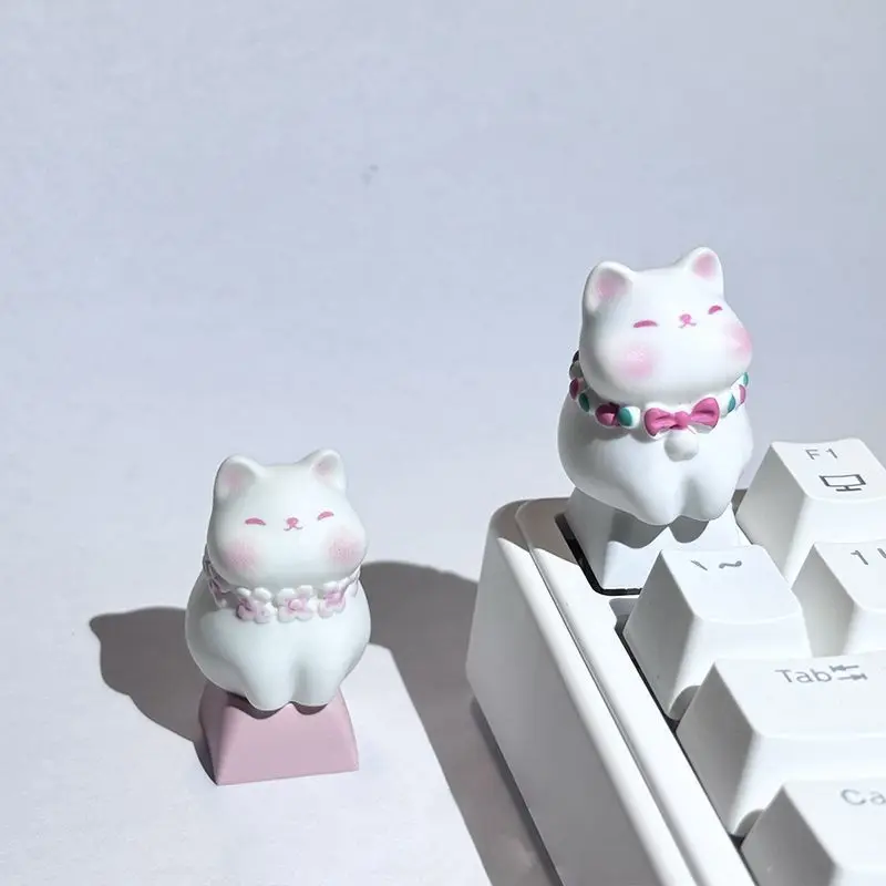 

3D Powder Blusher Cat Keyboard Keycap Custom Creative Feline Mechanical Keyboard Cross-Axle Desk Ornament Esc Key Keycaps