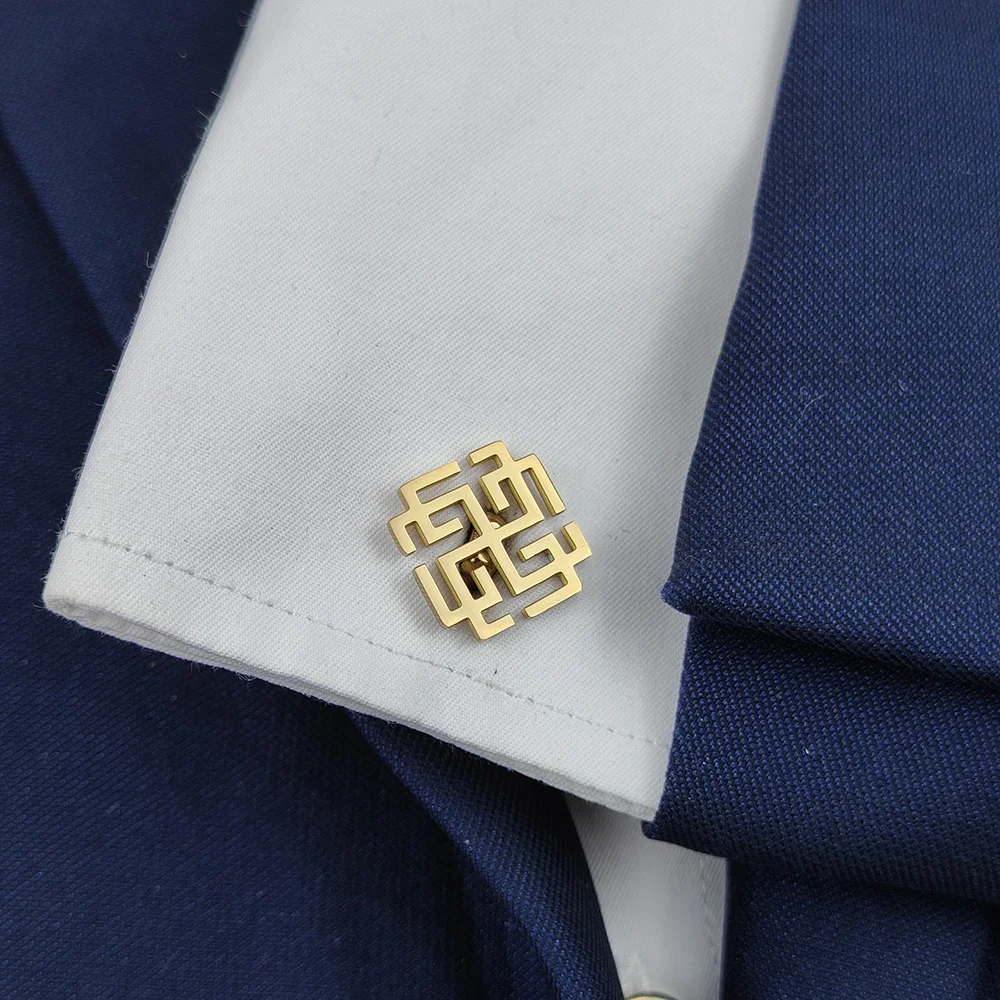 New square carved cufflinks, fashionable metal shirt cufflinks, retro style suit accessories, suitable for dinner parties