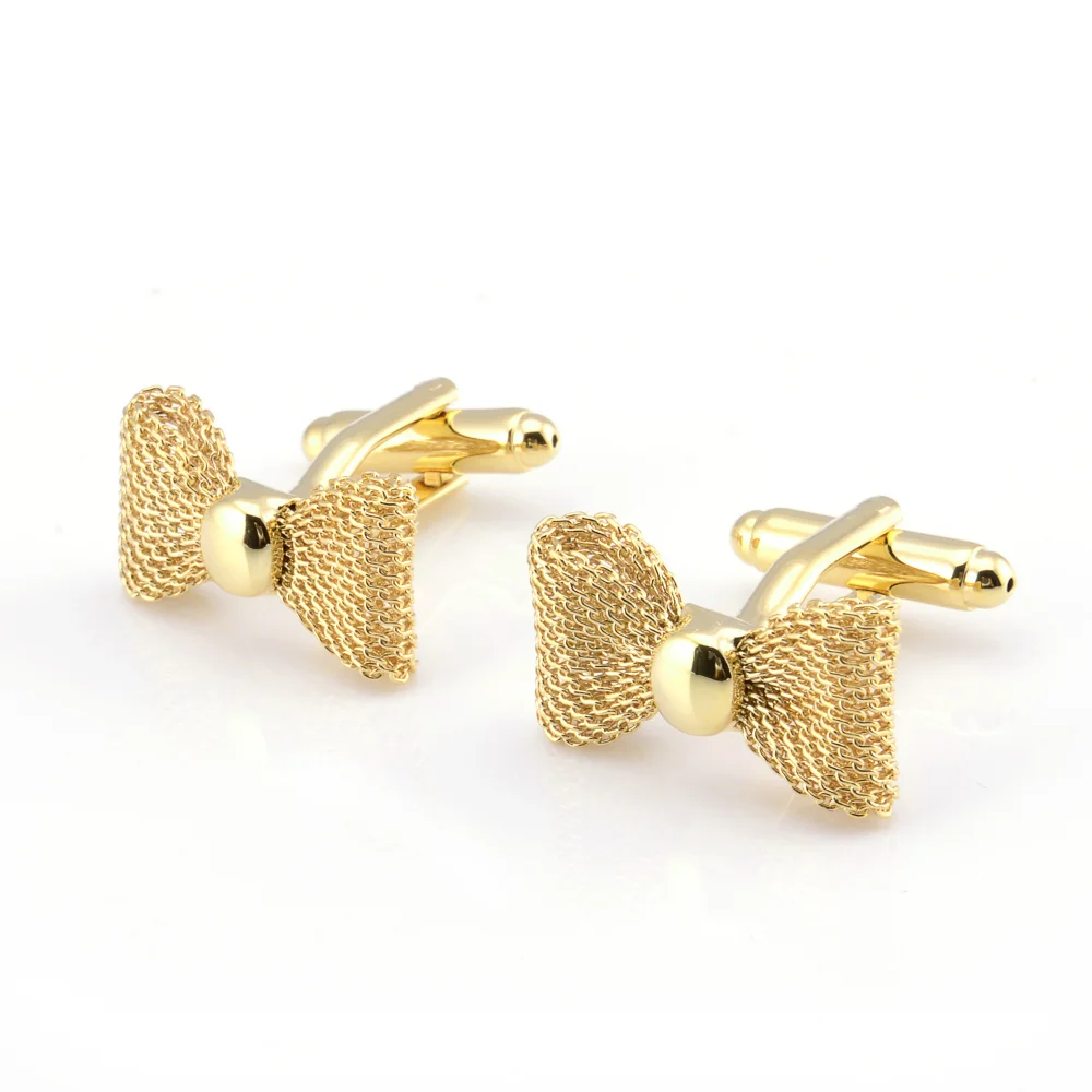 Golden Mesh Bow Tie Cufflinks Men's Business Formal Wedding Shirt Cufflinks Exquisite Suit Decorative Accessories