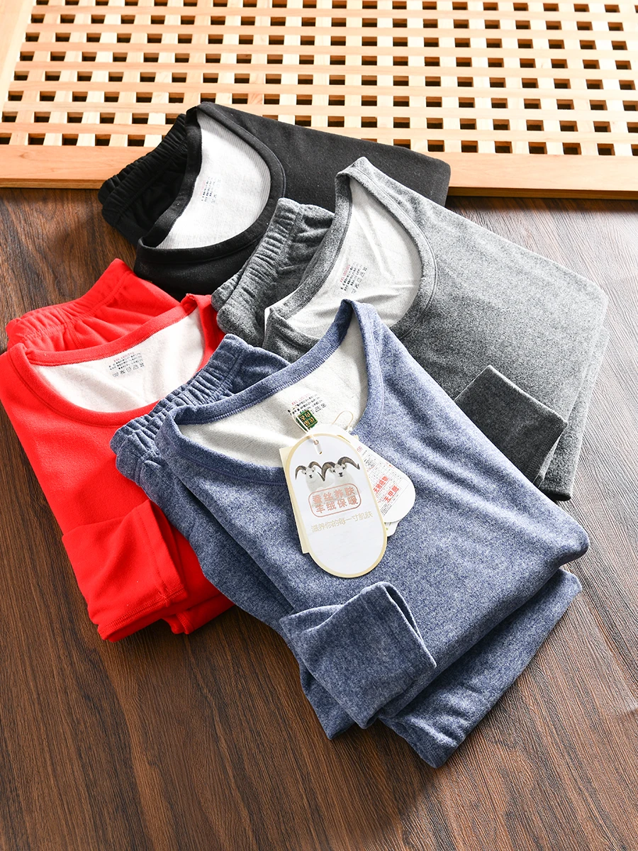 

Men's Cashmere Silk Thermal Underwear Set Thick Warm Long Sleeve round Neck Pants Autumn Winter Home Clothes Easy to Wear