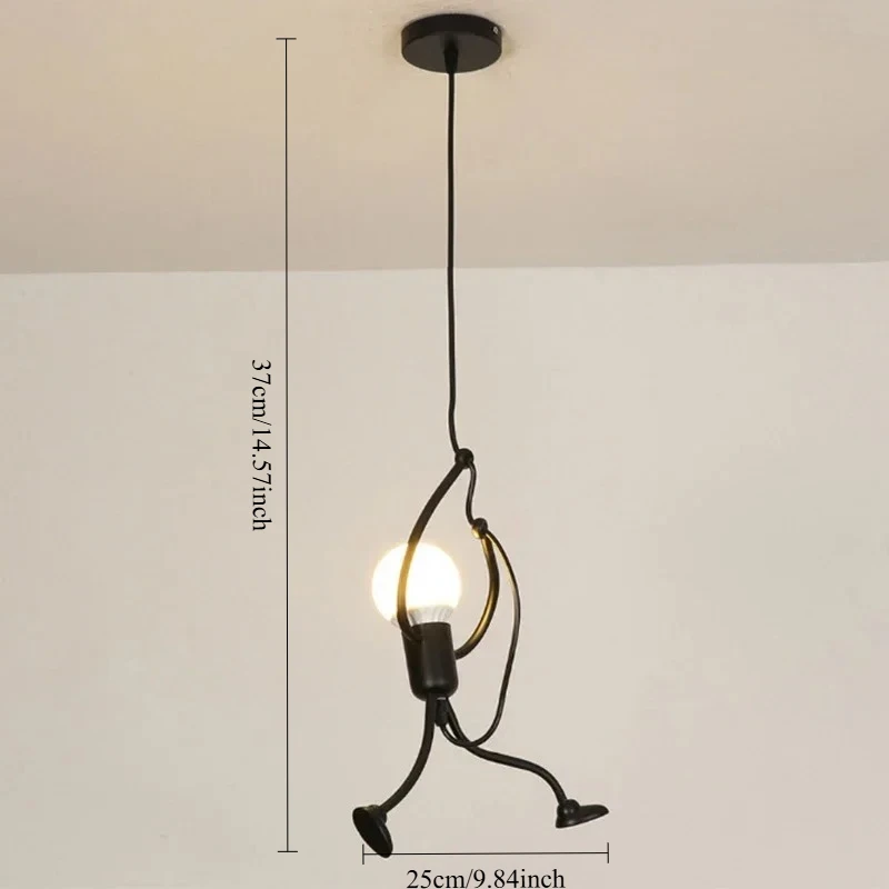 LED مصباح السقف غرفة المعيشة المنزلي الأطفال ديكور غرفة نوم خمر الحديد الرجل الصغير الفنون الحديثة الثريا أضواء قلادة سوداء #3