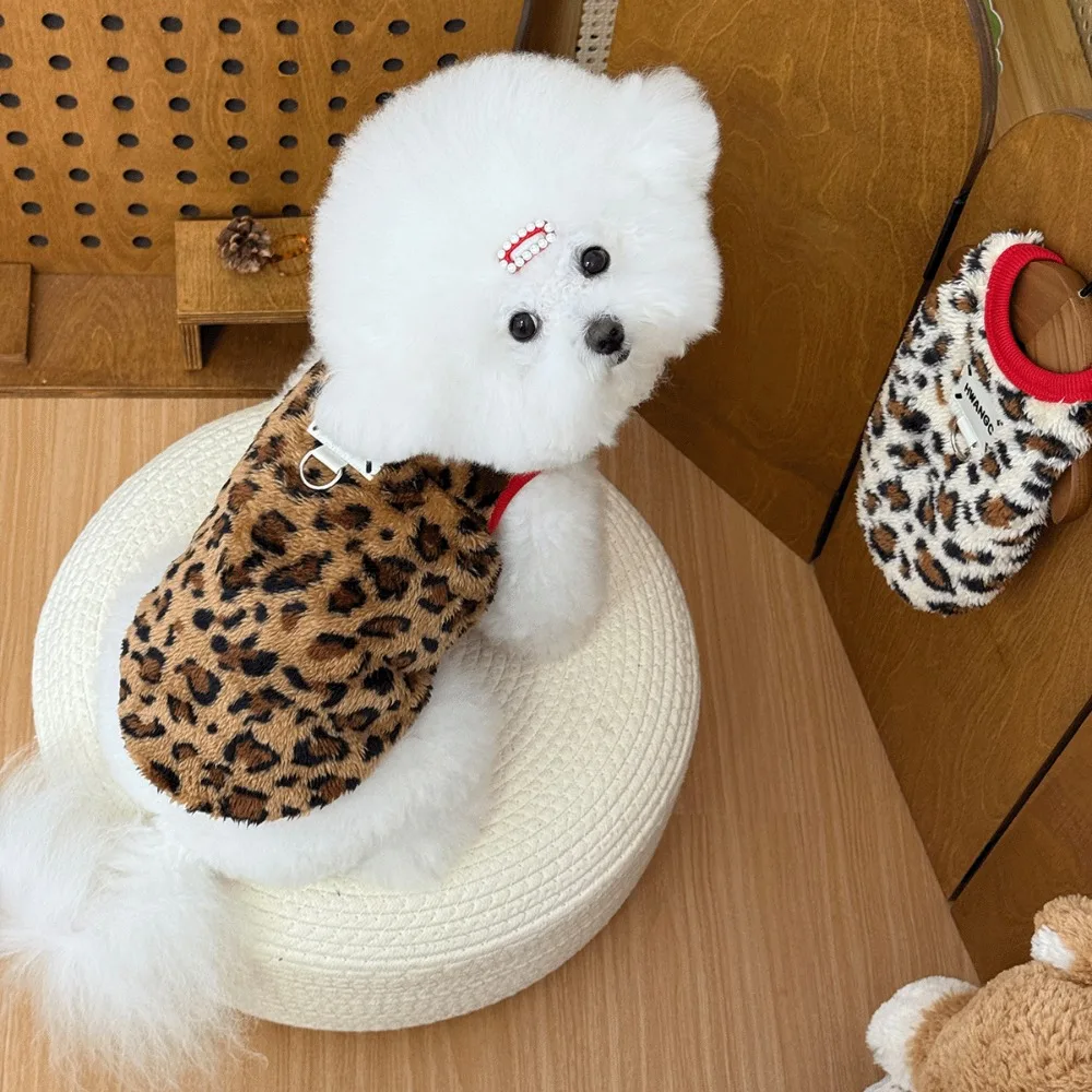 

New Fleece Warm Winter Puppy Clothes Bear Print with D-Ring Dog Vest Towable Pet Supplies Chihuahua Outfits