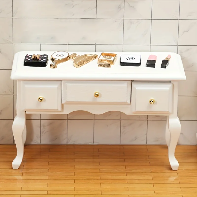 1 szt. Miniaturowy drewniany stolik boczny do domku dla lalek z szufladą, symulowany model, miniaturowa szafka do przechowywania, dekoracja, model mebla