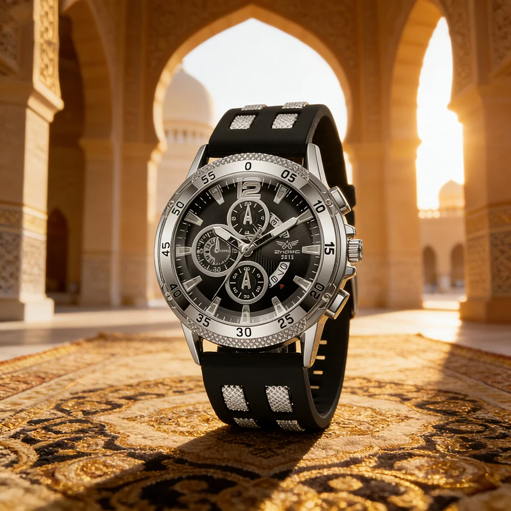 

Мужские спортивные часы ZHOWE с хронографом, календарем, черным циферблатом, силиконовым ремешком, кварцевые наручные часы