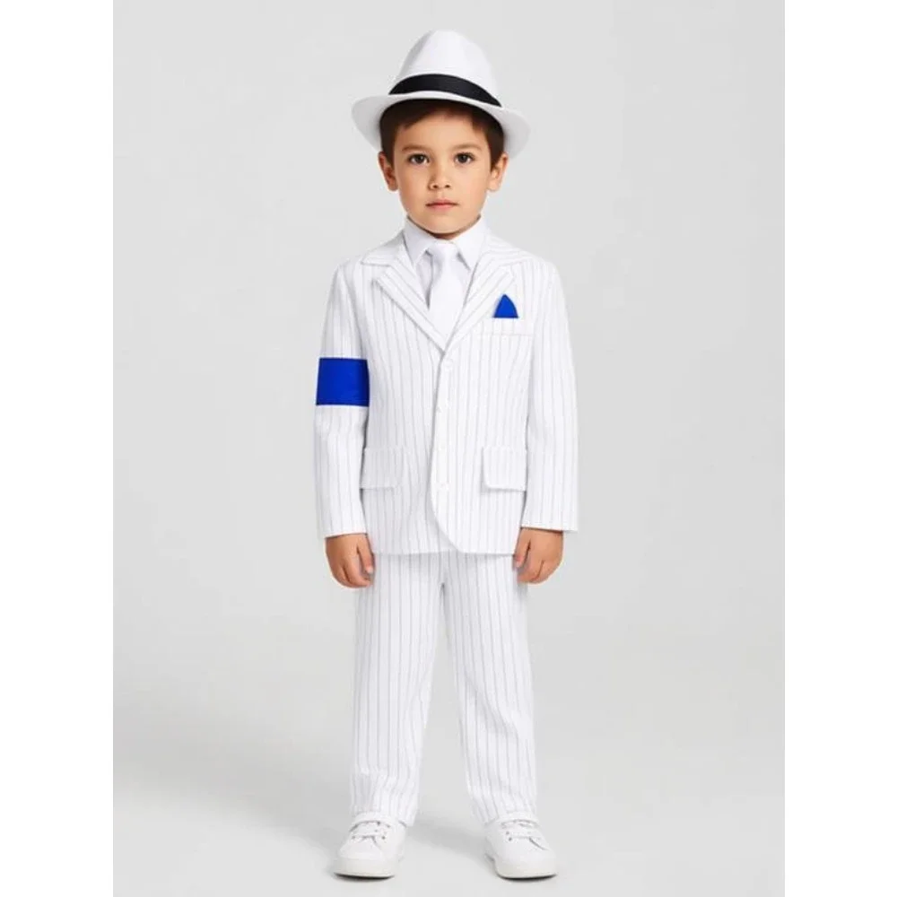 Costume de Danse Star Enfant Années 80 90 Pop Rétro Criminal Concert Vocal Histoire Rayures Tenue Complète pour Impersonateur Scène Star Halloween