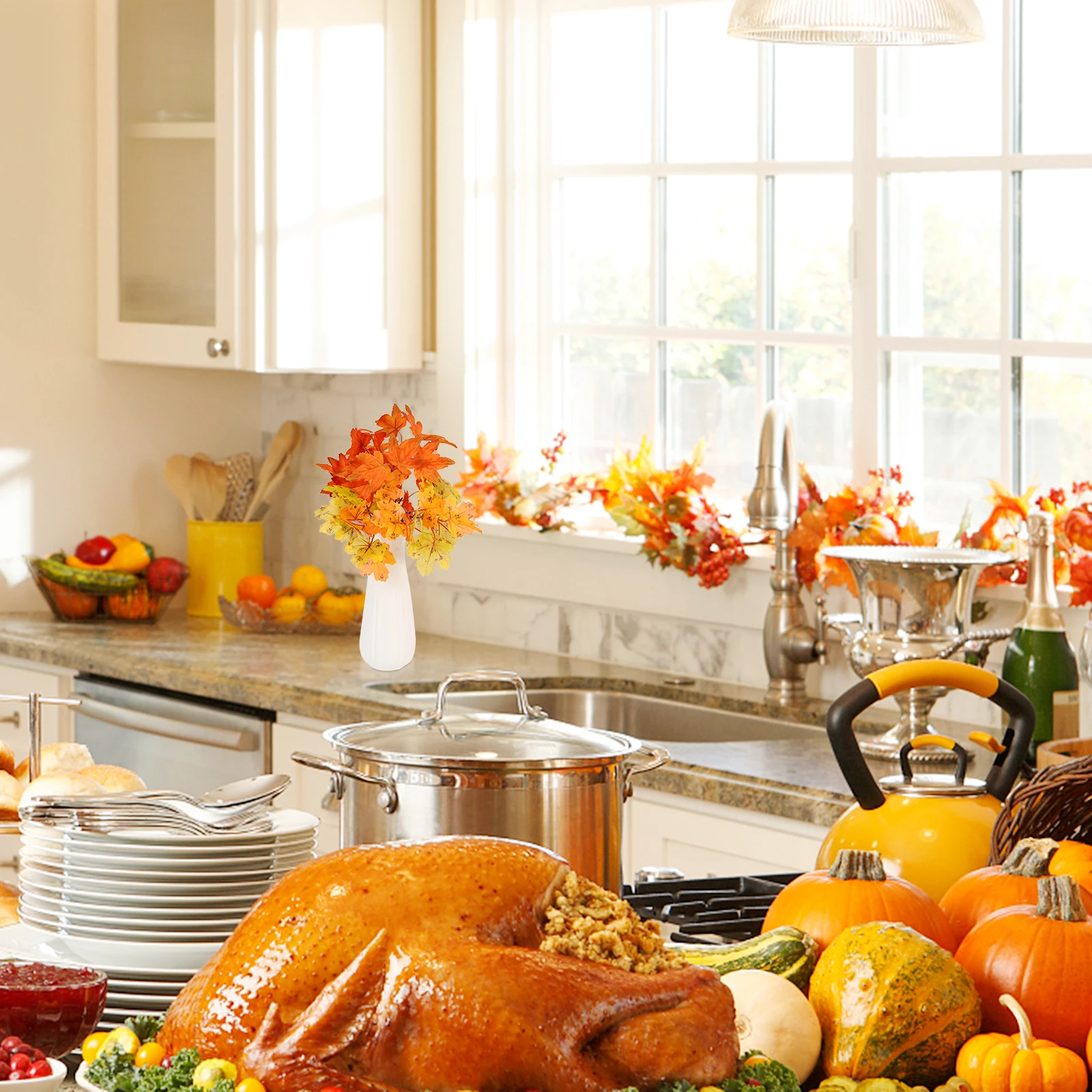 

4Pcs Simulation Maple Leaf Branches Fine Fall Leaves Design for Table Centerpiece Harvest Festival Decor Living Room Plant