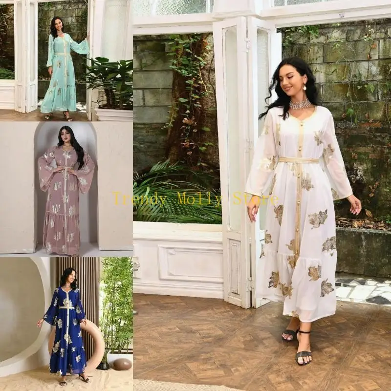 N5KB Phong Cách Dân Tộc Đầm Màu Da dành cho Nữ Hồi Giáo Abaya Đầm Nữ Váy In Hoa