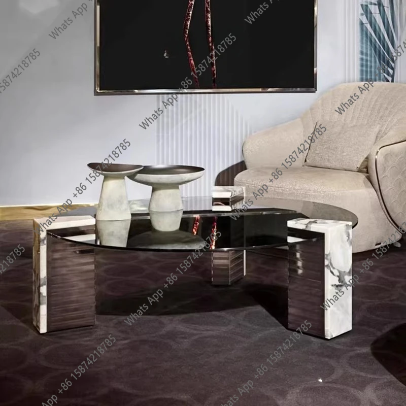 Zx Simple Modern Light Luxury Designer Creative Fashion Open Roll Texture Marble Coffee Table Round Customization