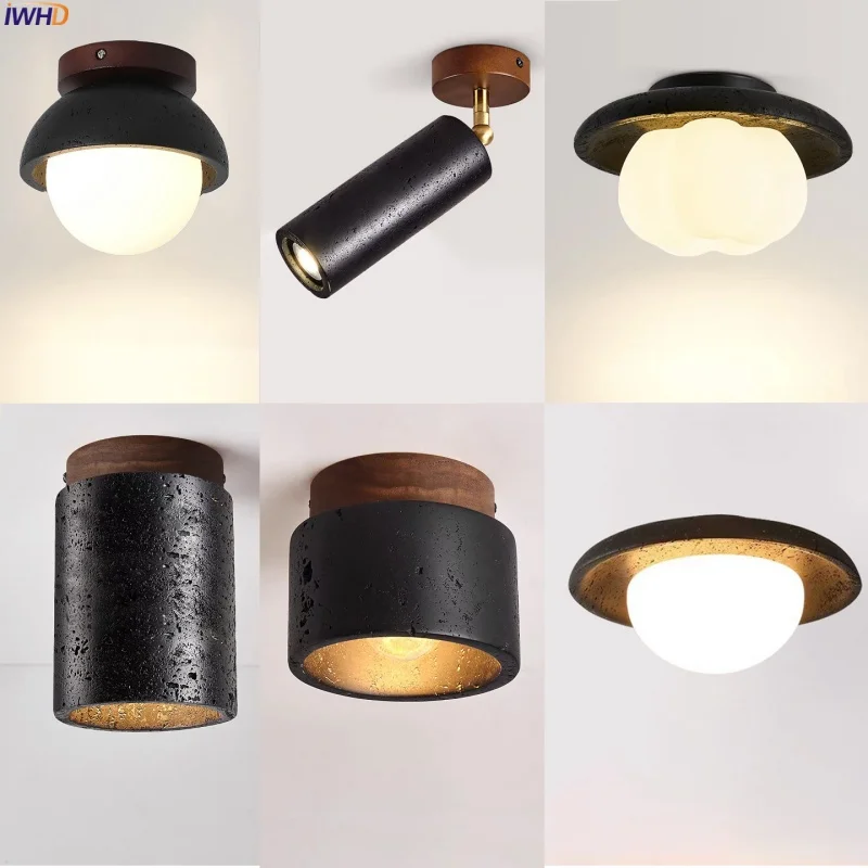 

IWHD Black Cave Stone LED Ceiling Lamps Home Decor Bedroom Kitchen Bathroom Loft Modern Minimalism Ceiling Lights Lampe Plafond