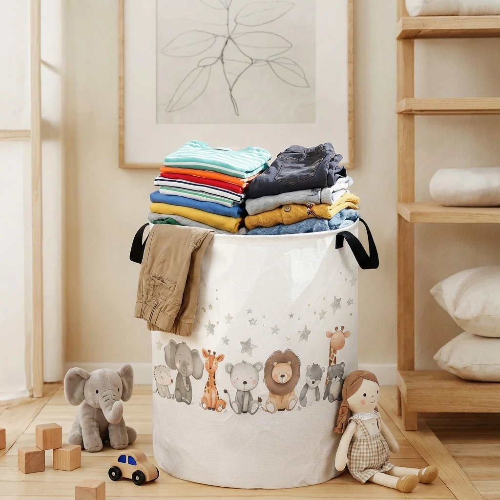 Animal Laundry Basket, Foldable Large Capacity Canvas Storage Bucket, Children's Toy Clothing Storage, Home Bathroom