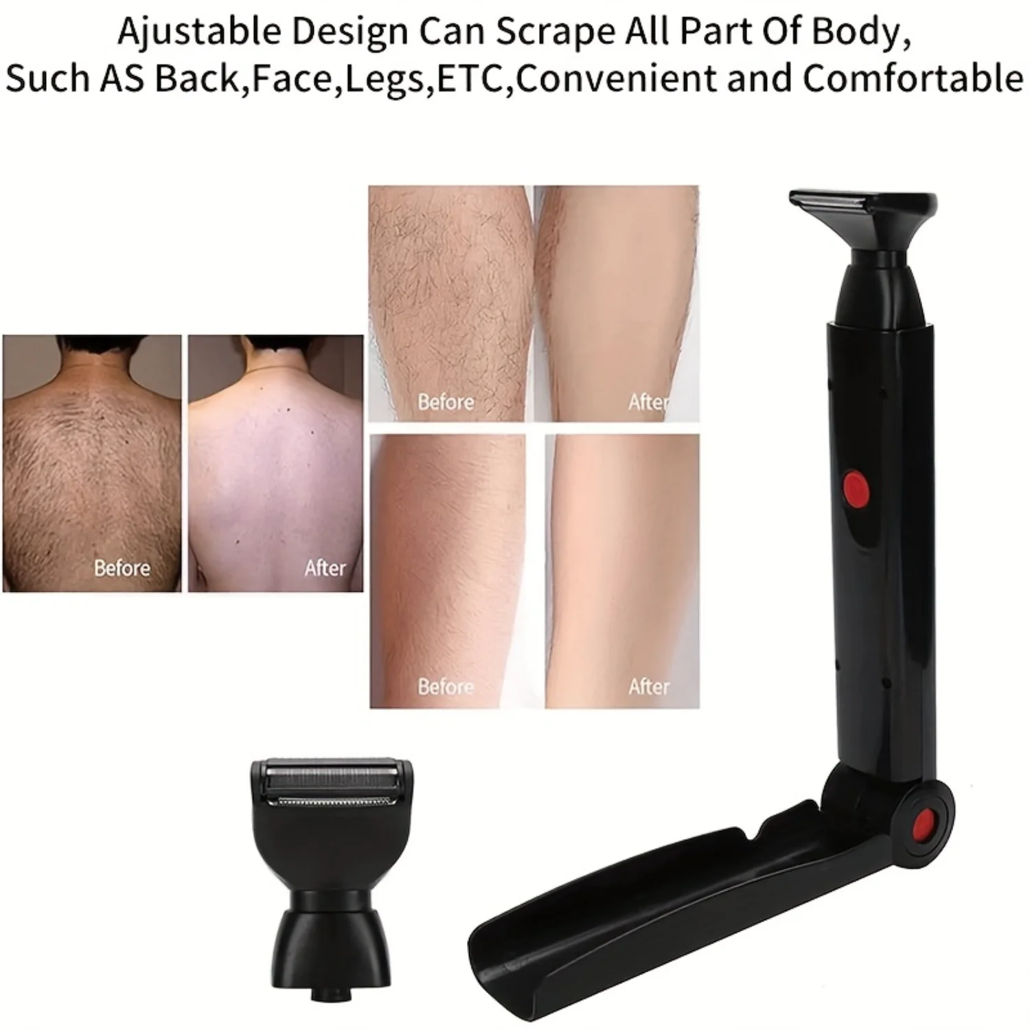 

Foldable Back Shaver & Precision Trimmer - Retractable Handle for Ultimate Convenience - Safe Leg Hair Removal Tool - Battery-F