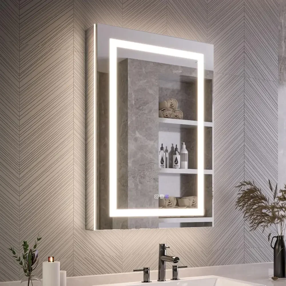24x36 Inch Lighted Medicine Cabinet with Mirror, 5X Magnification, Outlet, Soft-Close Doors, Front & Backlit, Anti-Fog, Dimmable